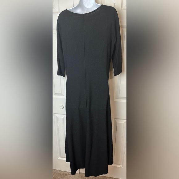 EILEEN FISHER 100% Wool Crepe Midi Dress Black Knit Pullover Handkerchief Hem - Picture 9 of 13